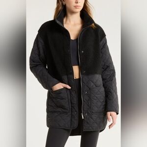 Size XS - NEW Zella Faux Shearling Hybrid Quilted Long Black Jacket